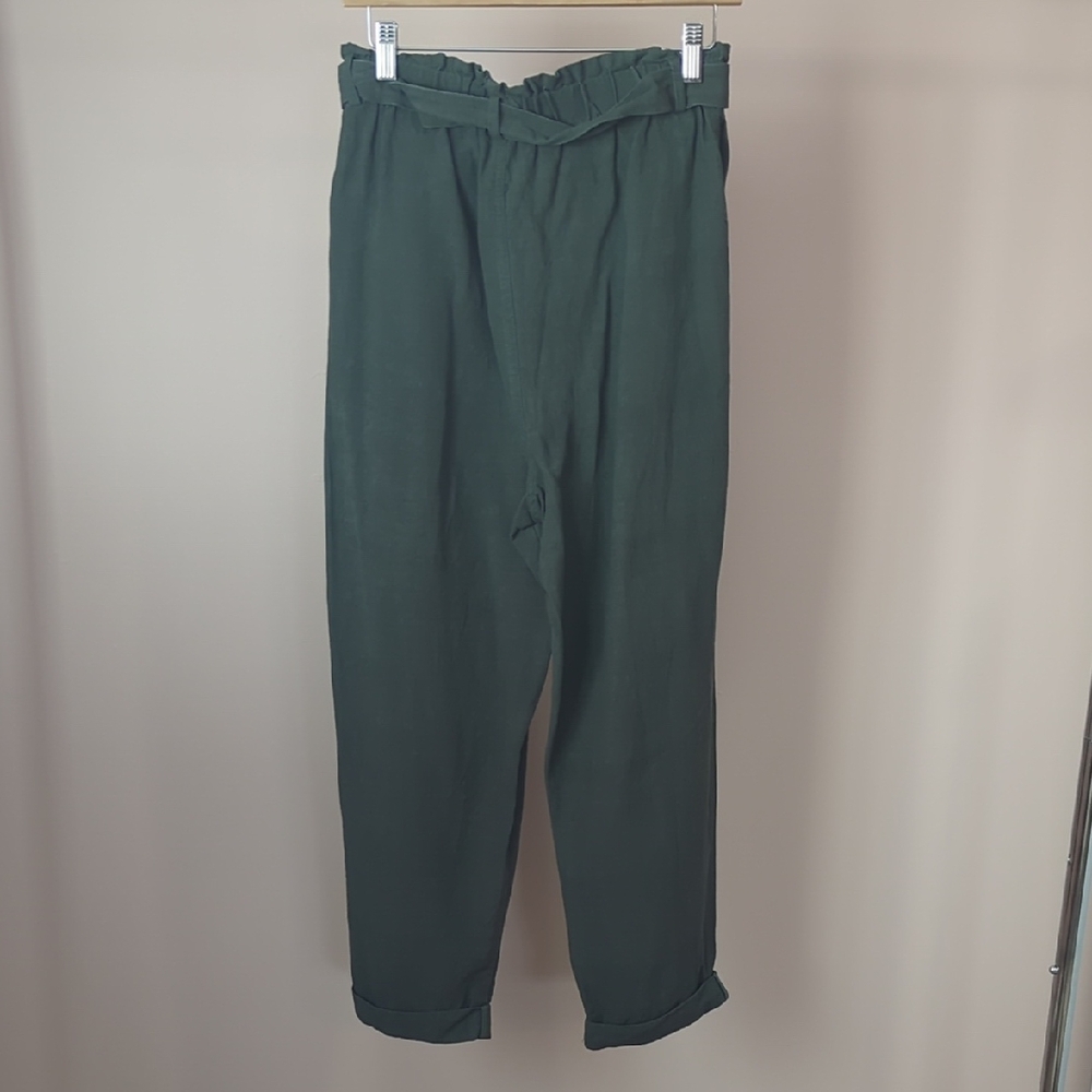 Men's Dark Green Paperbag Waist Pants